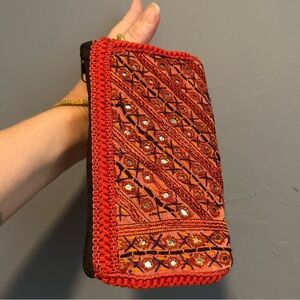Handmade red mirrored sequins wallet phone pouch